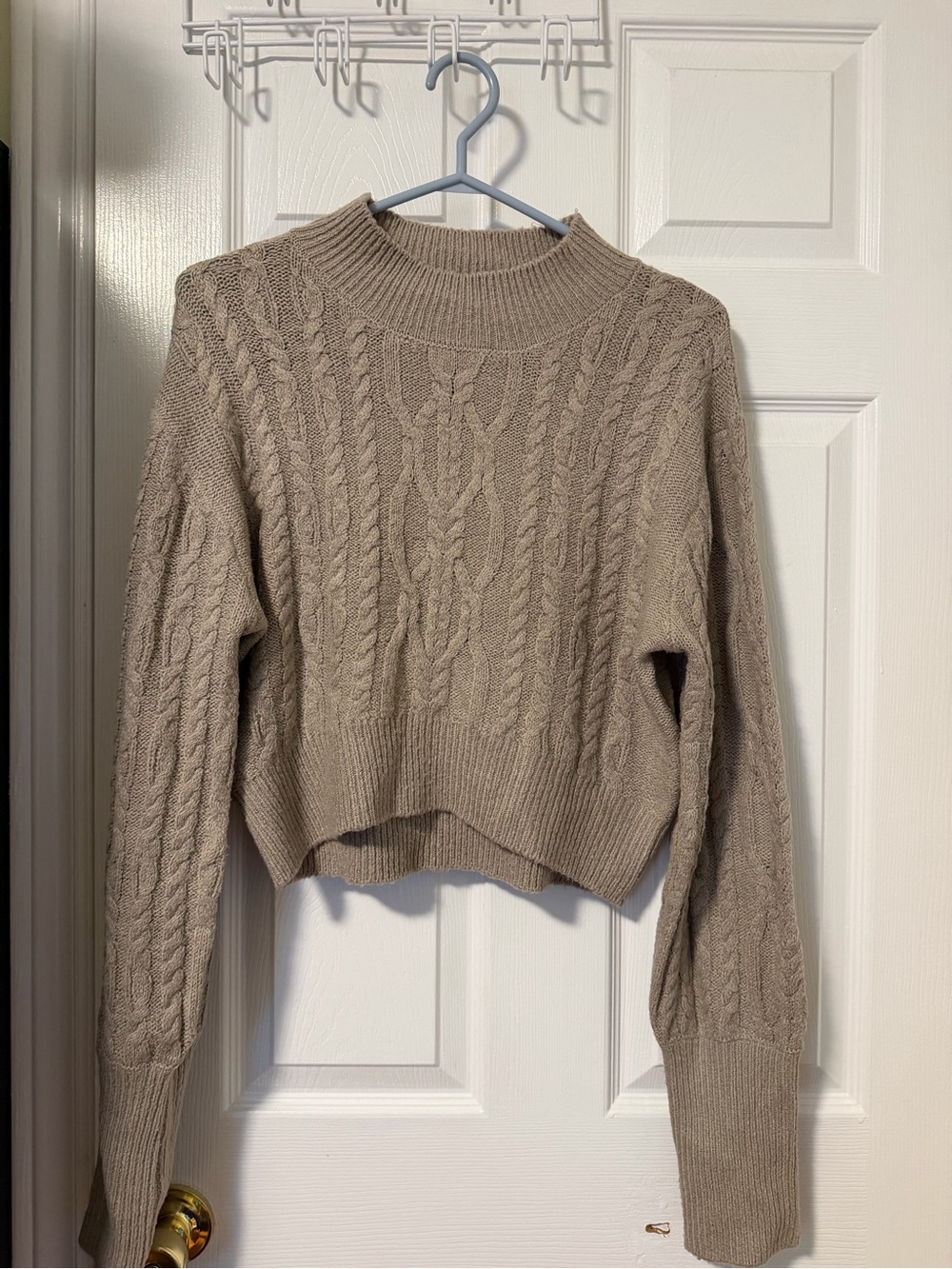Forever 21 Taupe Cable Knit Mock Neck Sweater
